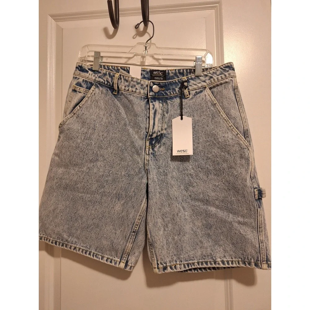 WeSC Mens Carpenter Denim Shorts W31 Light Blue Acid Wash NWT Skate Streetwear‎